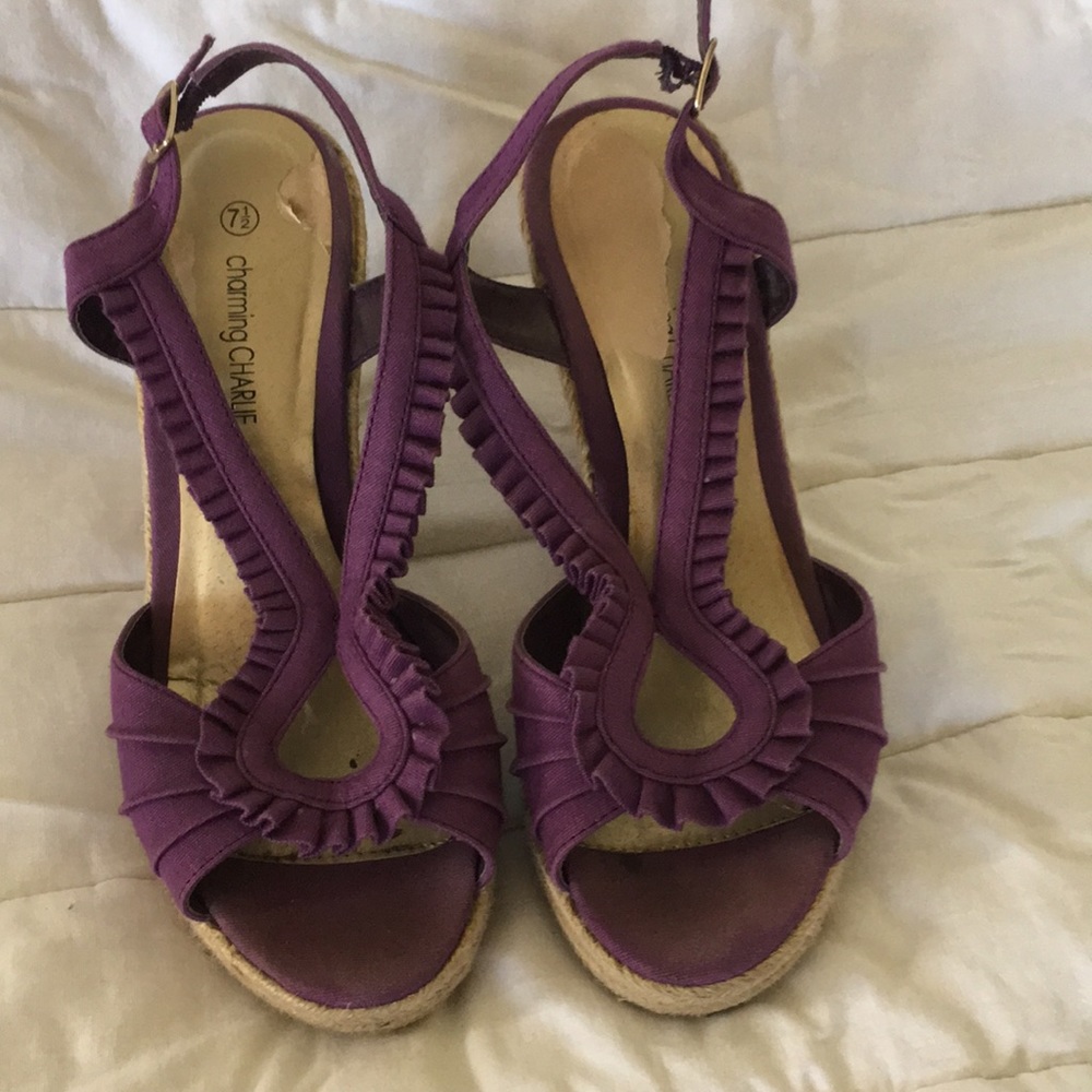Purple Cork Wedge Sandal by Charming Charlie